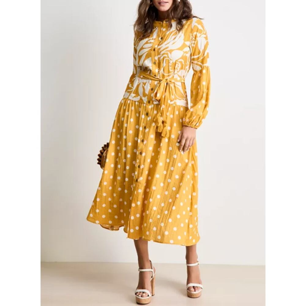 Yellow Polka Dot & Floral Midi Dress - Women's Mini